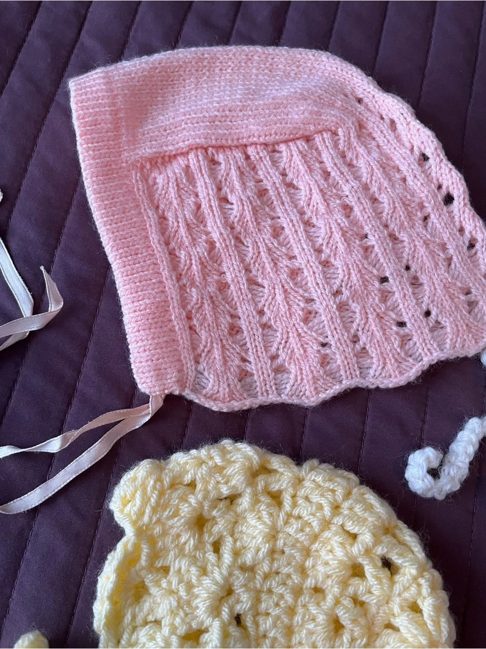 Handmade Crochet Baby Bonnets Set Of 4 Vintage Newborn Hats